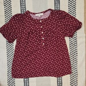 NWT LOFT Burgundy Floral Button-Up Blouse - size S